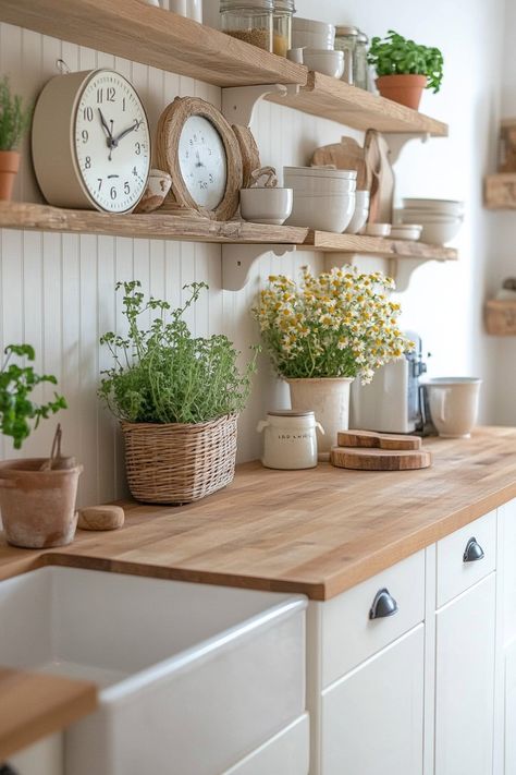 Kitchen Backsplash With Butcher Block, White Kitchen Butcher Block Counter, Backsplash With Butcher Block Countertop, Backsplash With Butcher Block, Backsplash With White Cabinets, Block Countertops, Butcher Block Countertop, Kitchen Shelving, Italy House