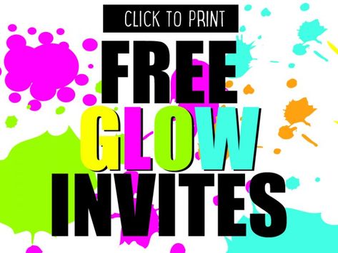 Free glow party invites - download, edit and print for free Diy Glow Party, Neon Party Invitations, Glow Theme Party, Birthday Party Invitations Free, Toy Story Invitations, Glow In Dark Party, Neon Birthday Party, Dance Party Invitations, Glow Birthday Party