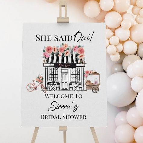 $8.80 | Paris bridal shower Welcome, French theme #paris bridal shower welcome, french theme bridal shower, she said qui, bridal shower invite, bridal brunch, bridal luncheon Bridal Shower Parisian Theme, French Market Bridal Shower Theme, French Bridal Shower Ideas, Emily In Paris Bridal Shower Theme, French Themed Bachelorette Party, Paris Bridal Shower Ideas, Paris Themed Bridal Shower Ideas, French Themed Bridal Shower Ideas, Paris Engagement Party