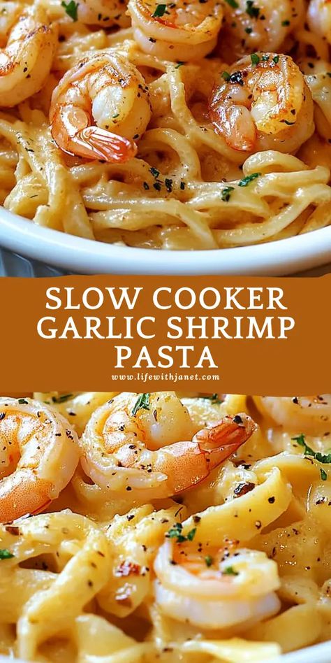 This recipe is a hit, even for those who are super picky. Slow Cooker Recipes For Family, Super Easy Crock Pot Meals, Easy Family Slow Cooker Meals, Crockpot Meals Shrimp, Seafood Pasta In Crockpot, Slow Cooker Shrimp Pasta, Shrimp Scampi Recipe Crockpot, Shrimp Pasta Crockpot Recipes, Instapot Shrimp Pasta Recipes