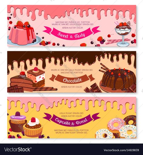 Pastry Shop Design, Muffin Dessert, Cake Shop Design, Ice Cream Banner, Shop Banner Design, Fruit Pudding, Patterned Cake, Cake Banner, Desserts Menu