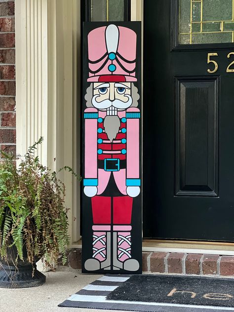 Nutcracker Porch Leaner Sign / Christmas Entryway Decor / - Etsy Nutcracker Sign Diy, Nutcracker On Wood, Nutcracker Door Sign, Nutcracker Welcome Sign, Front Door Signs Wooden Diy, Nativity Porch Leaner, Nutcracker Porch Decor, Nutcracker Porch Leaner, Nutcracker Door Hanger