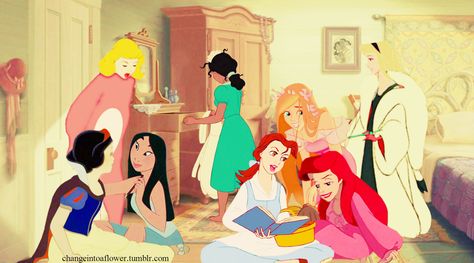 Princess slumber party Disney Princess Halloween, Real Disney Princesses, Disney Crossover, Disney Crossovers, Johannes Vermeer, Art Disney, Ghibli Movies, Halloween Photos, Cute Disney Wallpaper