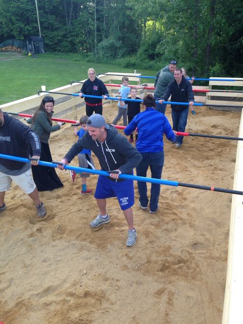 Human Foosball Diy Outdoor Games, Fowling Game Boards, Human Foosball, Field Day Activities, Youth Conference, Activity Gym, Outdoor Park, Foosball, Stadium Design