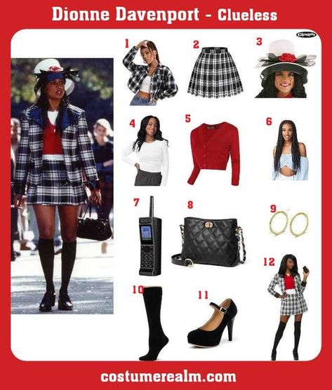 How To Dress Like Dionne Davenport Costume Guide For Cosplay & Halloween Costume Dionne Davenport Outfits, Dionne Clueless Outfits, Dionne Clueless, Dionne Davenport, Red Cropped Cardigan, Black Knee High Socks, Clueless Costume, Clueless Halloween Costume, White Plaid Skirt