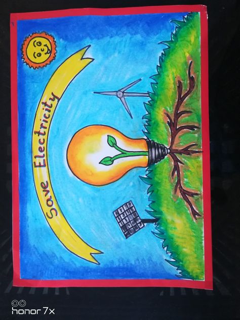 Save Electricity Poster Drawings, Save Electricity Poster, Electricity Poster, Basic Drawings, Happy Sankranti, Independence Day Background, Environment Painting, Form Drawing, Drawing Competition