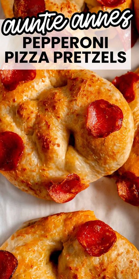 These pepperoni pizza pretzels are an Auntie Anne's copycat recipe that will bring you a taste of mall nostalgia. These pretzels are chewy, with the right amount of salt and spice from crispy pepperoni. Antie Anne Pretzel, Auntie Annes Pepperoni Pretzel Recipe, Pepperoni Pretzel Bites, Pepperoni Pretzel Recipe, Pepperoni Roll Recipe, Auntie Annes Pretzel Recipe, Pizza Pretzel Recipe, Mall Nostalgia, Pizza Bagel Recipe