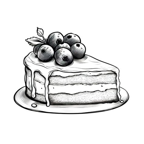 A Piece Of Cake Drawing, Cake Clipart Black And White, Piece Of Cake Drawing, Blueberry Vector, Cake Drawings, Cooking Drawing, Pie Drawing, Ig Design, Drawing Man