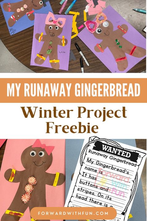 sample gingerbread crafts made by kindergarteners and wanted writing scaffolded prompts Gingerbread Man Craft Kindergarten, Christmas Cooking In The Classroom, Gingerbread Man Book Activities, Christmas Class Party Ideas Kindergarten, Gingerbread Friends Activities, Gingerbread Day Activities, Gingerbread Man Loose In The School, Gingerbread Theme Class Party, Gingerbread Theme Classroom