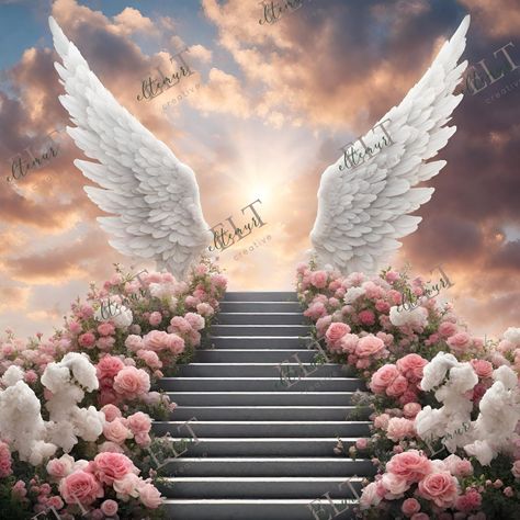 Heaven Background, Angel Wings Background, Memorial Background, Ali D'angelo, Stairs To Heaven, White Angel Wings, Background Transparent, Background Template, White Angel