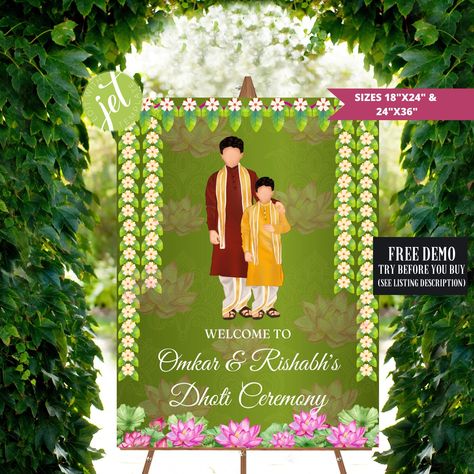 Dhoti Ceremony sign as Dhoti ceremony Decor Dhoti Ceremony Decorations, Dothi Ceremony, Dhoti Ceremony Invitation, Thread Ceremony Decoration, Dhoti Ceremony, Flower Wall Decor Diy, Thread Ceremony, Ceremony Sign, Ceremony Signs