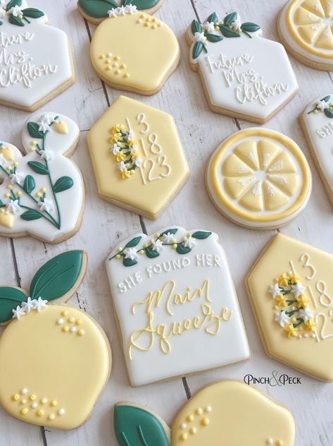 Main Squeeze Cookies, Couples Shower Themes, Lemon Themed Party, Lemon Themed Bridal Shower, Wedding Shower Cookies, Citrus Baby, Bridal Shower Inspo, Wedding Shower Themes, Bridal Shower Planning