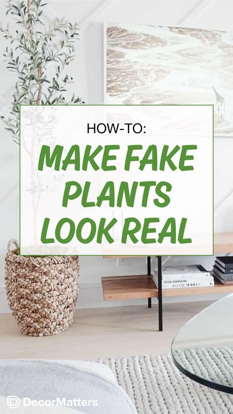 Can’t quite figure out how to keep that indoor house plant alive!? You’re in the right place because I’m here to tell you to go ahead and order a fake one. Yes, I said it. Fake plants are impossible to kill (unless you break them), and some are so gorgeous that you cannot even tell the difference. Plus, I’m sharing with you how to make your fake plants look more real, and if you implement this, there’s almost no chance that anyone would know the difference. Fake Plant Decor Living Rooms, Fake Plant In Basket, Fake Indoor Plants Decor, Green Fake Plants, Living Room With Fake Plants, Fake Plants Bathroom Decor, Make Faux Plants Look Real, Living Room With Artificial Plants, Fake Tall Plants Decor