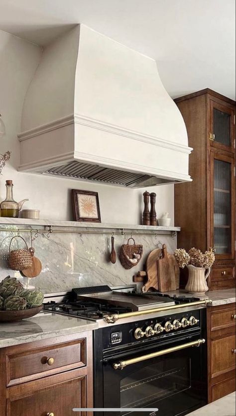 White Oven Hood, Shelf Behind Range, Shelf Above Stove, Shaw House, Kitchen Inspiration Board, French Provincial Kitchen, Kitchen Hood Ideas, Custom Vent Hoods, Oven Hood