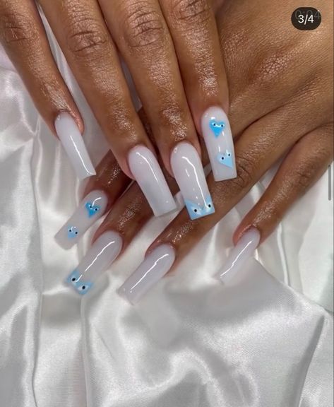 Milky White Nails, Cute Simple Nails, Blue Acrylic Nails, Ombre Acrylic Nails, Beige Nails, Nails Design With Rhinestones, White Acrylic Nails, Girly Acrylic Nails, Work Nails