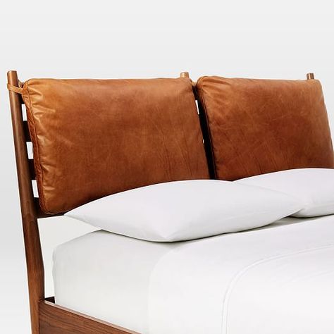 Arne Bed+ Leather Cushion- Queen, Walnut Cover Headboard, Headboard Cushion, Wall Mounted Headboards, Leather Cushions, Queen Size Headboard, Headboard Cover, Leather Headboard, White Linen Bedding, Headboard Wall