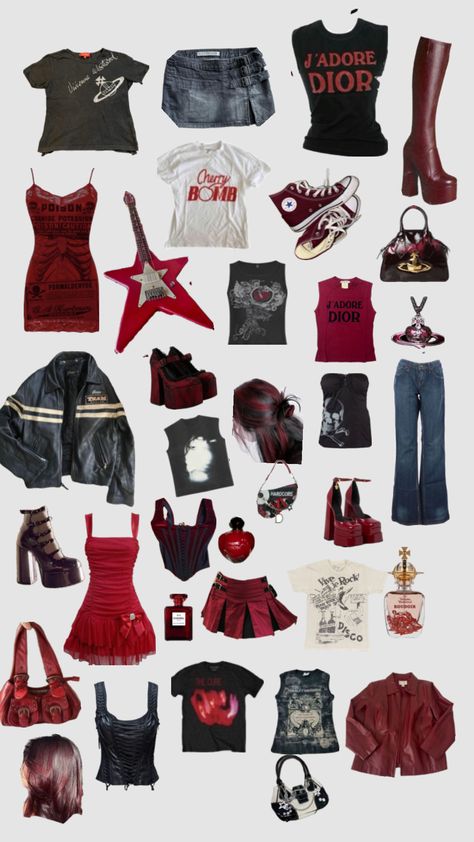 Rockstar’s gf #aestehthic #rock #rockstargf #red #y2k Rockstar Aesthetic Outfits, Girlfriend Clothes, Rock Star Outfit, Red Y2k, Rockstar Aesthetic, Rockstar Gf, Rock Outfits, Swaggy Outfits, Red Outfit