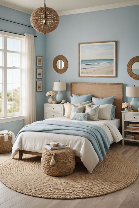 Summer Bedroom Ideas, Summer House Interiors, Beach Themed Bedroom, Beach House Bedroom, Summer Bedroom, Coastal Bedroom Decorating, Coastal Room, Casa Country, Coastal Bedrooms