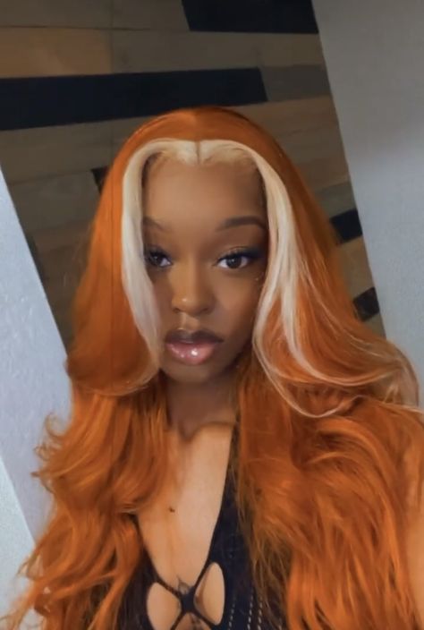 Ginger And Blonde Wig Black Women, Ginger And Blonde Wig, Red Ginger Hair Black Women, Orange Hair Black Women, Ginger And Blonde Hair Black Women, Orange And Blonde Hair, Pelo Color Vino, Cute Wigs, Fox Hair