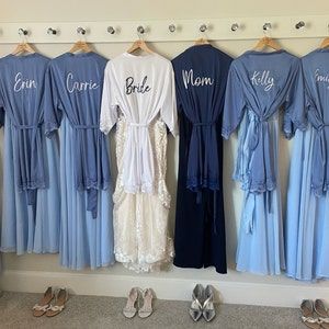 Dusty Blue Bridesmaid Robes, Cheryl Leigh, Blue Bridesmaid Robes, Blue Bridal Robe, Wedding Day Bridesmaid Gifts, Bridesmaid Robes Blue, Bridal Shower Robes, Bride Robes, Getting Ready Outfits