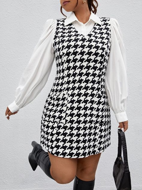 Gingham Fashion, Plus Size Bodycon Dresses, Plus Size Bodycon, Houndstooth Dress, Soft Dress, Shein Dresses, Dress Cover, Blouse Dress, Outfits Casuales