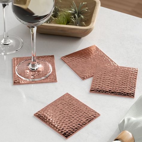 Gracie Oaks Hammered Copper Coasters & Reviews | Wayfair Copper Coasters, Copper Fixture, Furniture Scratches, Country Theme, Bottle Service, Marble Coasters, Copper Rose, Healthy Environment, Craft Cocktails