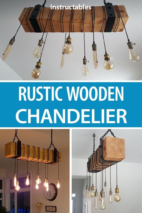 Beam Chandelier Diy, Diy Rustic Chandelier Farmhouse Style, Wood Beam Chandelier Diy, Diy Kitchen Island Lighting, Hanging Lights Diy Creative, Wooden Beam Lighting, Wooden Beam Light Fixture, Diy Beam Light Fixture, Rustic Chandelier Diy