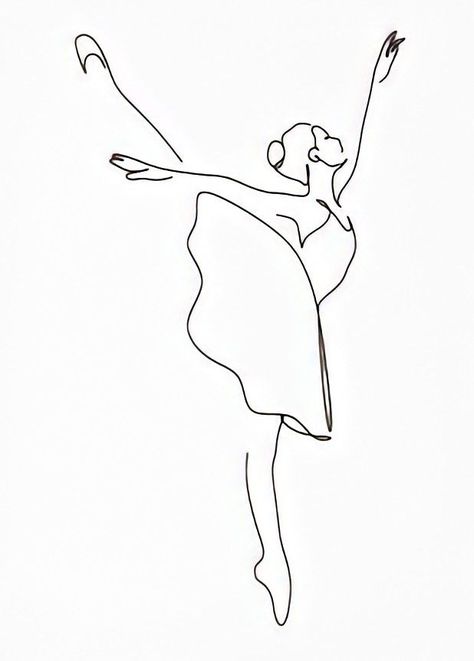 Simple Ballet Drawing, Ballet Line Drawing, Ballerina Line Drawing, One Line Ballerina, Ballet Line Art, How To Draw A Ballerina, Ballerina Drawing Simple, Ballerina Outline, Dancing Line Art