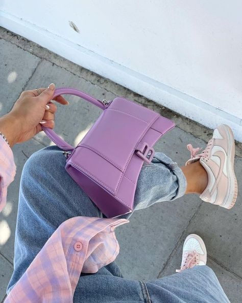 Freya Killin, Balenciaga Hourglass Bag, Aesthetic Bags, Purple Bag, Girly Bags, Ladies Purse, Fancy Bags, Luxury Purses, Balenciaga Bag