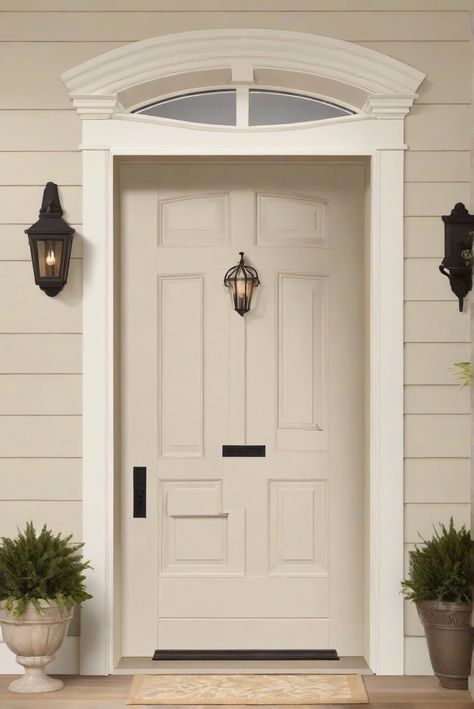 front door paint, pale oak paint, benjamin moore paint, exterior door paint Revere Pewter Front Door Exterior, Pale Oak Exterior, Pale Oak Exterior House Color, Front Door Colors White House, Neutral Front Door Colors, Taupe Front Door, Painting Front Door, Neutral Front Door, Pale Oak Benjamin Moore