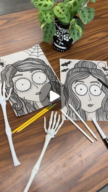 Stephanie Osmundson & Loreal Hemenway on Instagram: "💀TIM BURTON INSPIRED SELF PORTRAITS 💀

The kids and families at our school have loved these seasonal, spooky portraits and they have made the best Fall keepsake!! Art has never been so eerily fun and beautiful! 👻💜🕷️

Beyond grateful for the awesome lesson and references from @artprojectsforkids 🤗 This was such a fun art rotation for all of our students!!

COMMENT “burton” FOR THE LINK TO THIS LESSON by @artprojectsforkids 🔗💜

#artproject #timburton #timburtonselfportraits #timburtonstyle #timburtonart #artprojectsforkids #artclass #artteacher #halloweenproject #halloweenart #spookyselfportrait #selfportrait" Tim Burton Characters, Family Literacy, Elementary School Art, Tim Burton Style, Beyond Grateful, Tim Burton Art, Stem Crafts, Self Portraits, Fun Art