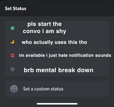 Discord About Me Quotes, Funny Quotes For Discord Status, Cool Discord Status Ideas, Stuff To Put In Your Discord Status, Discord Group Pfp Funny, Ideas For Discord Status, Good Status For Discord, Aesthetic Status For Discord, Disc Status Ideas