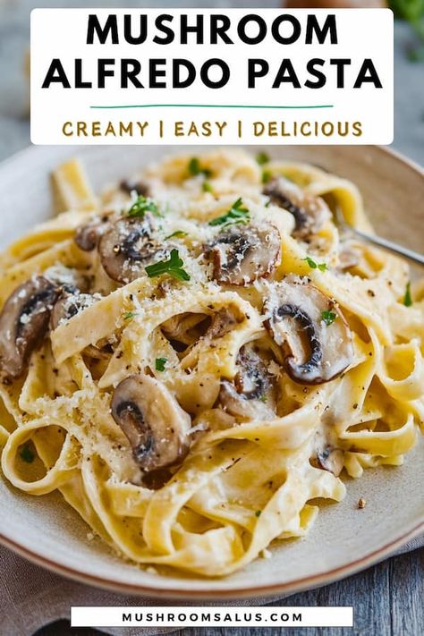 Craving a creamy, rich dinner that's both easy and delicious? This Mushroom Alfredo Pasta is the perfect comfort food with a vegetarian twist! Featuring tender fettuccine noodles coated in a velvety Alfredo sauce, loaded with sautéed mushrooms, and sprinkled with fresh basil. Whether you're whipping up a quick weeknight This creamy mushroom pasta is a crowd-pleaser. Ready in no time and perfect for vegetarians, this dish will have you coming back for seconds! Vegetarian Fettuccine Alfredo, Easy Pasta No Meat, Pasta Dishes No Meat, Vegetarian Alfredo Pasta, Mushroom Alfredo Sauce Recipe, Mushroom Alfredo Pasta, Mushroom Fettuccine, Vegetarian Alfredo, Cottage Cheese Pasta