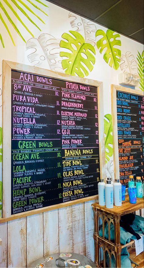 summery lunch , summer trip Smoothie Restaurant Design, Coconut Acai Bowl, Tropical Smoothie Cafe Aesthetic, Smoothie Bowl Shop Design, Juice And Smoothie Bar Design, Smoothie Bowl Food Truck, Acai Food Truck Ideas, Acai Bowl Restaurant, Acai Bowl Shop Design