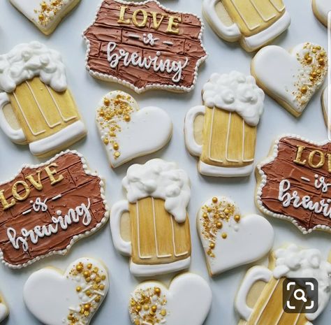 Bridal Shower Ideas Cookies, Couple Wedding Shower Ideas, Couple Shower Ideas, Beer Themed Wedding, Wedding Shower Ideas, Beer Cookies, Engagement Party Themes, Wedding Shower Cookies, Love Is Brewing