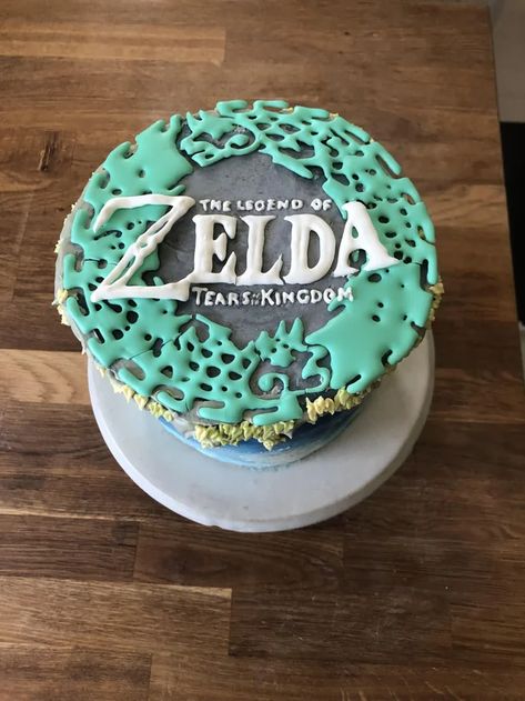 Tears Of The Kingdom Cake Ideas, Zelda Totk Cake, Zelda Tears Of The Kingdom Party Ideas, Zelda Tears Of The Kingdom Birthday Party, Tears Of The Kingdom Party, Zelda Tears Of The Kingdom Party, Zelda Breath Of The Wild Cake, Zelda Tears Of The Kingdom Cake, Zelda Tears Of The Kingdom Birthday