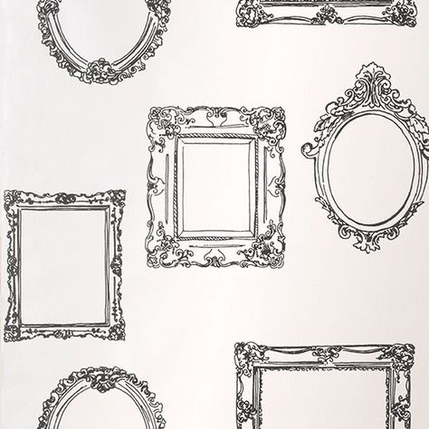 Frame design wallpaper | Dining room wallpaper - 10 of the best ... Mirror Tattoos, Kunstjournal Inspiration, Framed Tattoo, Wall Tattoo, Framed Wallpaper, White Picture Frames, Vintage Picture Frames, Black And White Wallpaper, Antique Frames