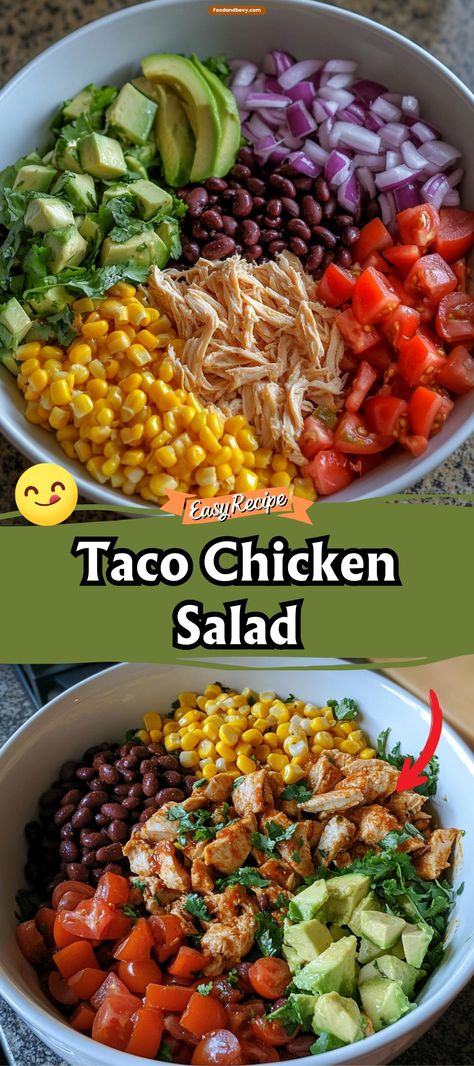 Experience the zest and freshness of Easy Taco Chicken Salad, combining spiced chicken with crisp lettuce, juicy tomatoes, and a creamy dressing. This salad is a delightful twist on classic taco flavors, making it a perfect quick and healthy meal. #TacoChickenSalad #HealthyEats #QuickMeals Easy Taco Chicken, Taco Salad Chicken, Taco Chicken, Taco Salad Recipe, Chicken Taco Salad, Quick Healthy Lunch, Spiced Chicken, Taco Salads, Comfort Casseroles