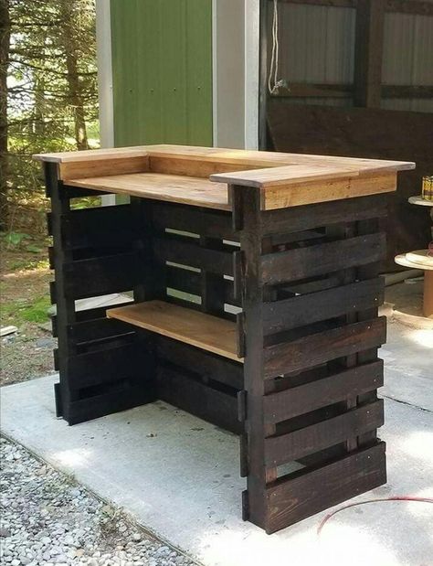 DIY Bar Plans for Building Your Favorite Spot at Home - Bob Vila Bar Con Pallet, Palet Bar, Pallet Bar Plans, Bar Pallet, Bar En Palette, Pallet Bar Diy, Diy Outdoor Bar, Bar Plans, Porch Bar