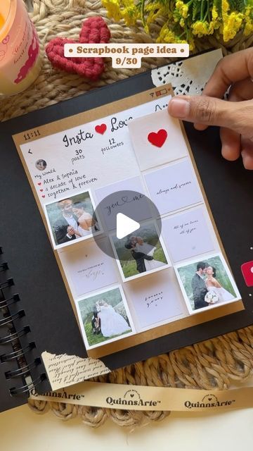 QuinnsArte by Quinal Malara on Instagram: "Scrapbook Page Idea 9/30 ♥️ Follow for more🫶🏻" Surprising Boyfriend Ideas, Our First Year Together Scrapbook Ideas, How It All Began Scrapbook, Scrapbook Layering Techniques, Diy Photo Album Ideas Scrapbooking, Birthday Album Ideas, Photo Scrapbook Ideas Diy, Scrap Booking Ideas For Couples, Scrapbook Anniversary Ideas