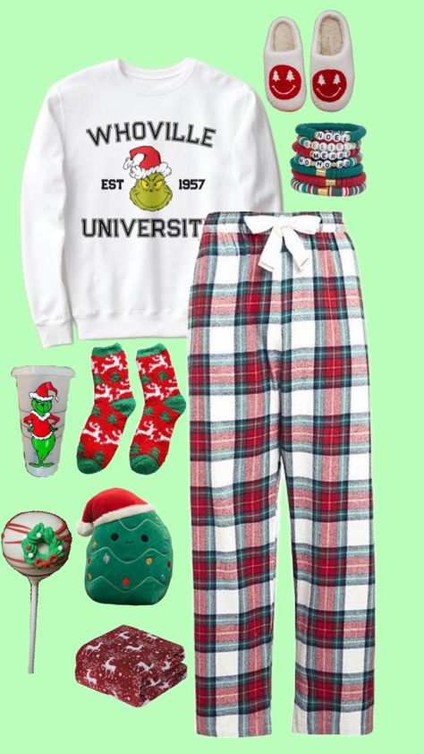 #pjs #christmas #whovillle #grinch Christmas Pjs Aesthetic, Grinch Pjs, Pjs Aesthetic, Grinch Whoville, Pjs Christmas, Christmas Grinch, Christmas Pjs, Snow Winter, Teenager Outfits