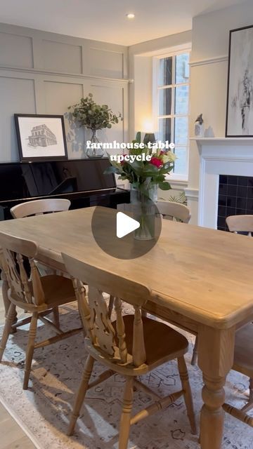 ALEX | DIY, Upcycling & Style on Instagram: "FARMHOUSE TABLE UPCYCLE 🔨👷🏼‍♀️ 

This table cost me £100 from Facebook marketplace & was a stop gap for when we moved in but we’re still using it now! 

I love the new lease of life I’ve been able to give it. What do you think? 

#tableupcycle #furnitureflip #upcycle #furnitureupcycle #diningtable #farmhousetable #diningtableinspo #furnituremakeover #furniturewax" Refurbished Tables Dining, How To Paint Table, Table Renovation Ideas, Kitchen Table And Chairs Makeover, Old Table Makeover Diy Projects, Refurbished Kitchen Table, Diy Kitchen Table Makeover, Upcycled Dining Table, Diy Farmhouse Dining Table