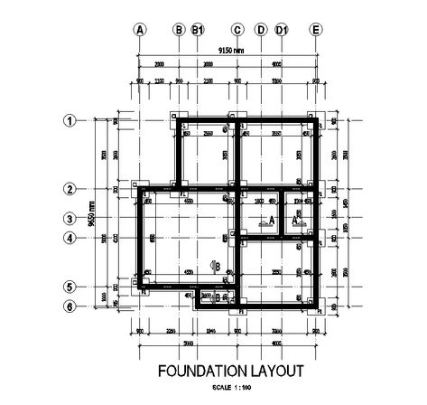 Foundation layout of 9x10m house plan is given in this Autocad drawing file. This is single story building. Drawing House Plans, Free Floor Plans, Architecture Foundation, Building Foundation, Story Building, Building Drawing, Building House Plans Designs, Structural Design, Building House