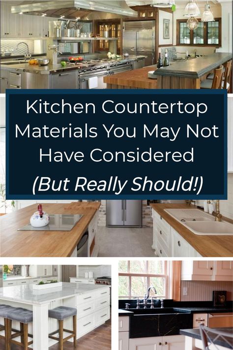 Mixed Countertops Kitchen, Stainless Steel Kitchen Countertops, Glass Kitchen Countertops, Stainless Countertops, Butcherblock Countertops, Butcher Block Countertops Kitchen, Types Of Kitchen Countertops, Best Countertops, Stone Countertops Kitchen