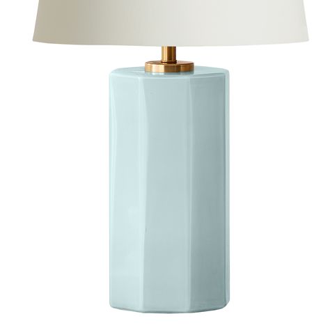 Milky Blue Glass Faceted Pillar Table Lamp Base - World Market Light Blue Lamps, Lamps In Bedroom, Console Table Lamps, Pillar Table, Blue Lamps, Turquoise Lamp, Tall Bedside Table, Glass Bedside Lamps, Bathroom Table