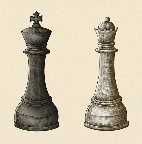 Hand-drawn chess king and queen illustration | free image by rawpixel.com Chess Queen Drawing, King And Queen Illustration, Chess Piece Queen, Chess Illustration, Grandfather's Clock, Chess King And Queen, Queen Illustration, Knight Chess, Queen Chess Piece