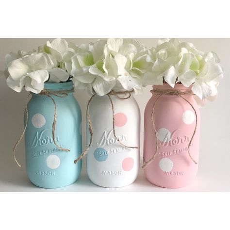 Excited to share this item from my #etsy shop: Gender Reveal, Gender Mason Jars, Gender Centerpieces, Boy or Girl, Gender Surprise, Gender Reveal Party Diy Mason Jars, Chalk Paint Mason Jars, Baby Reveal Party, Mason Jar Flowers, Mason Jar Crafts Diy, Floating Shelves Diy, Shower Bebe, Mason Jar Lighting, Jar Diy