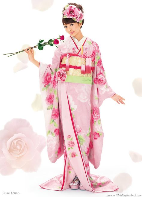 Japanese Wedding Dress, Japanese Wedding Kimono, Japan Dress, Silk Outfits, Furisode Kimono, Kimono Gown, Bridal Kimono, Kimono Japan, Pink Kimono