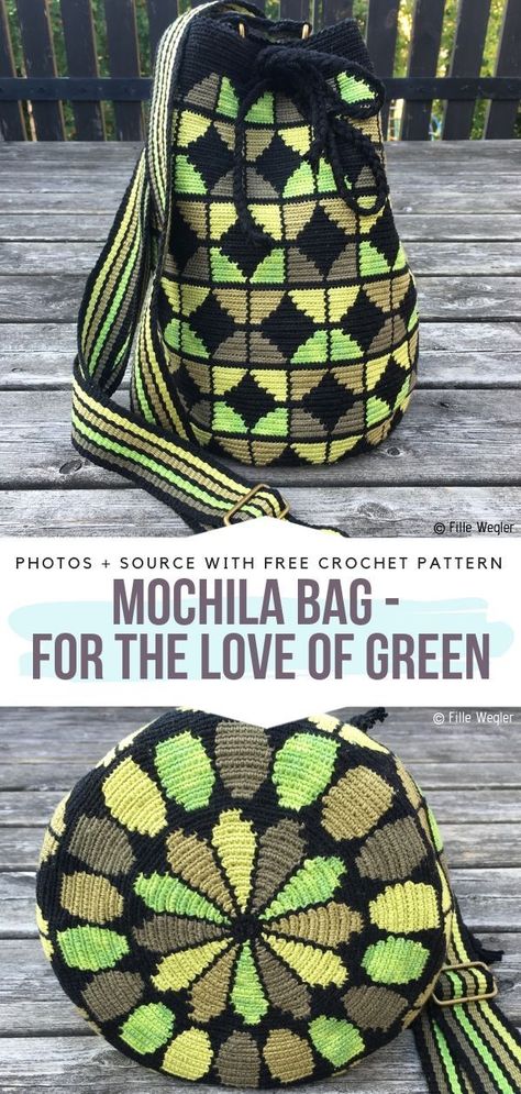 Mochila Bag - For the love of Green Free Crochet Pattern #crochetbag Crochet Wayuu Mochila Bag Pattern Free, Free Wayuu Mochila Bag Patterns, Crochet Mochila Bag Pattern, Mochila Crochet Pattern, Crochet Tapestry Bag Pattern Free, Tapestry Bag Pattern Free, Mochilla Bag Pattern Free, Mochila Bag Pattern Free, Wayuu Bags Pattern Free