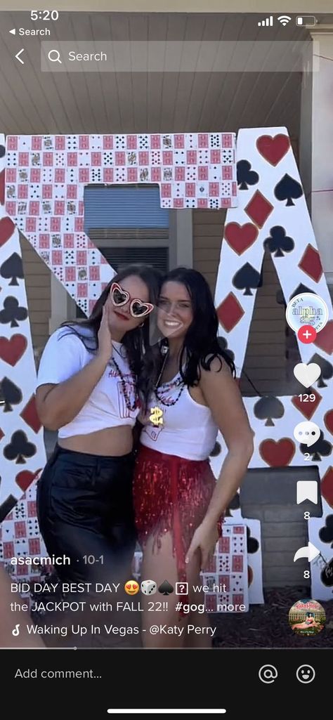 Recruitment Themes, Tri Delt, Play Your Cards Right, Vegas Theme, Theta Phi Alpha, Sorority Bid Day, Bid Day Themes, Red Accessories, Black Leather Pants